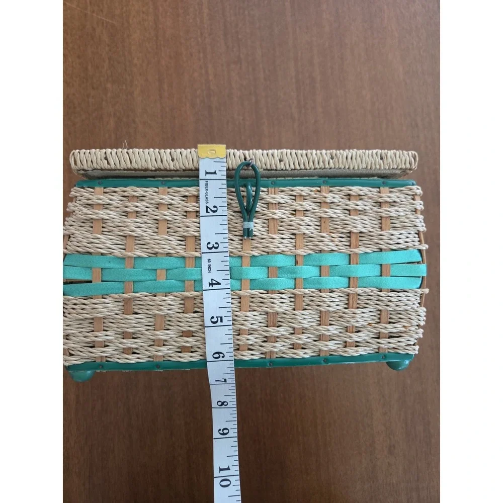 Vtg Penneys Fashions Tapestry Sewing Box With Handle Wicker Organizer Crafts